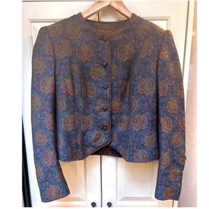 Saks Fifth Avenue‎ Womens Floral Blazer Jacket Blue Pink Yellow Wool Blend